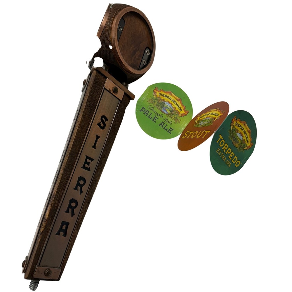 Sierra Nevada Beer Tap Handle Wood Copper Tone with 5 Interchangeable Medallions
